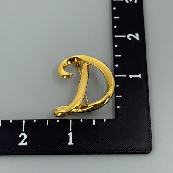 Vintage D Letter Brooch Initial Anne Klein Cursive Gold Tone Pin Estate Scatter - Picture 6 of 8
